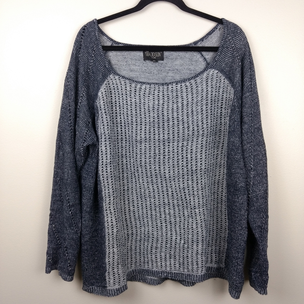 MIA MADDISON Gray Blue Wide Scoop Sweater